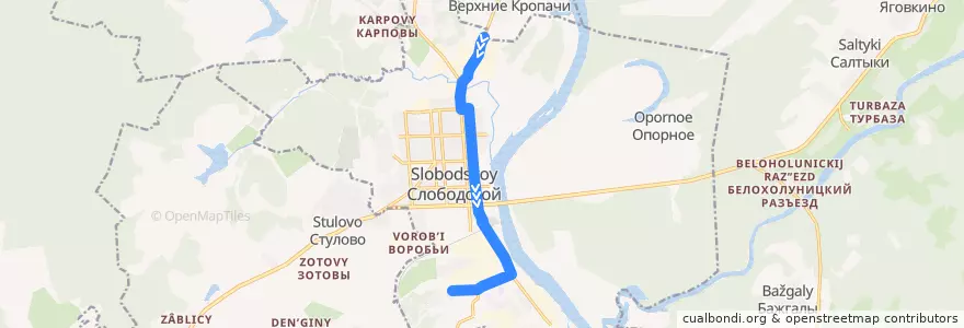 Mapa del recorrido Автобус № 107а: Стеклофилины - Второй поселок de la línea  en городской округ Слободской.