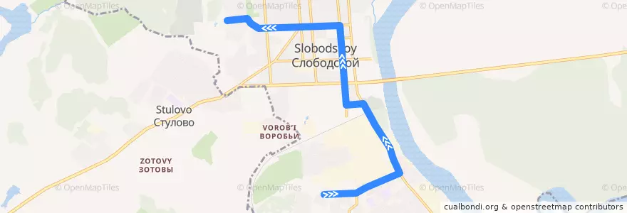 Mapa del recorrido Автобус № 20: Второй поселок - Улица Луговая de la línea  en городской округ Слободской.
