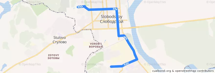 Mapa del recorrido Автобус № 20: Улица Луговая - Второй поселок de la línea  en городской округ Слободской.