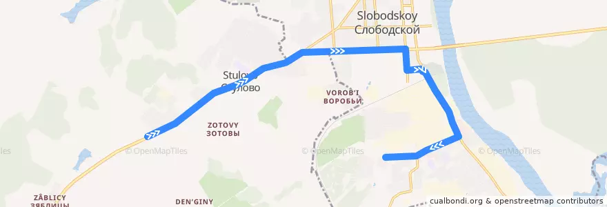 Mapa del recorrido Автобус № 2а: ПМК 14 - Второй поселок de la línea  en スロヴォツコイ地区.