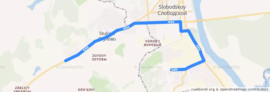 Mapa del recorrido Автобус № 2а:Второй поселок - ПМК 14 de la línea  en Слободской район.
