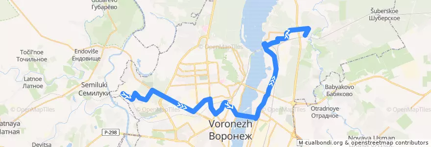 Mapa del recorrido Автобус №60Б: Завод ВКСМ - Сельская de la línea  en городской округ Воронеж.