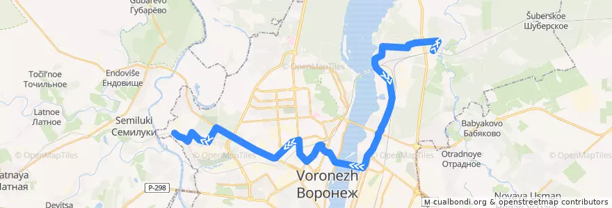 Mapa del recorrido Автобус №60Б:Сельская - Завод ВКСМ de la línea  en городской округ Воронеж.