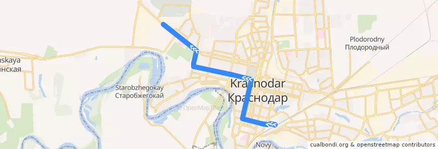 Mapa del recorrido Троллейбус №4: ж/д вокзал Краснодар-1 - улица Круговая de la línea  en городской округ Краснодар.