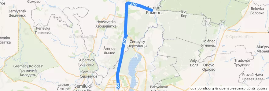 Mapa del recorrido Автобус №111: Воронеж - Рамонь de la línea  en Воронежская область.