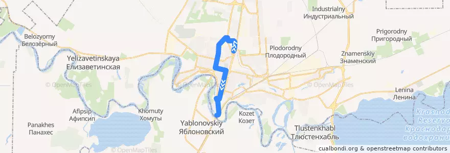 Mapa del recorrido Троллейбус №10: кинотеатр "Аврора" - автовокзал "Южный" de la línea  en Krasnodar Municipality.