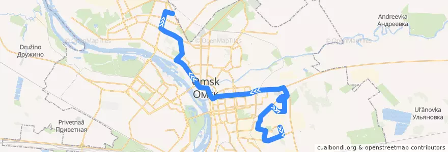 Mapa del recorrido Автобус №22: МСЧ-9 - Улица Бархатовой de la línea  en городской округ Омск.