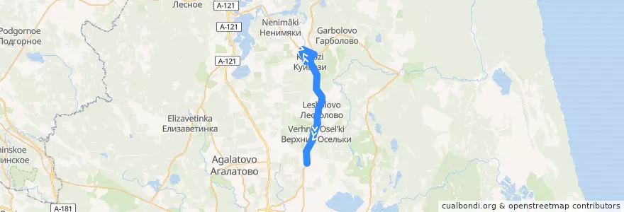 Mapa del recorrido Автобус № 616: ж/д ст. Грузино => Нижние Осельки de la línea  en Всеволожский район.