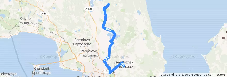 Mapa del recorrido Автобус № 622: ж/д платформа "Всеволожская" => Гарболово de la línea  en Всеволожский район.
