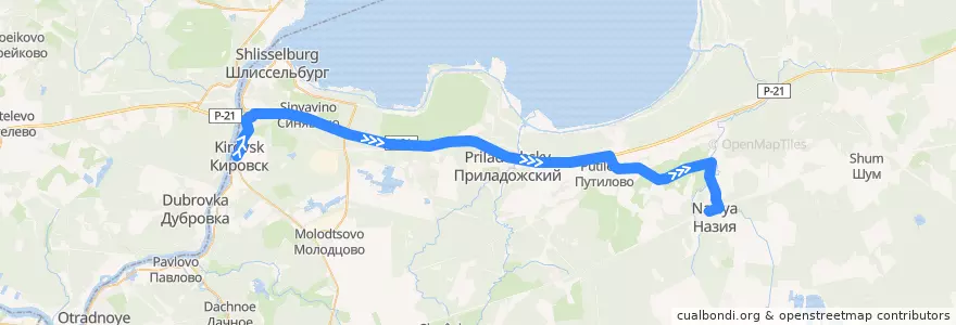 Mapa del recorrido Автобус № 590: Кировск => ж/д ст. Жихарево de la línea  en Кировский район.