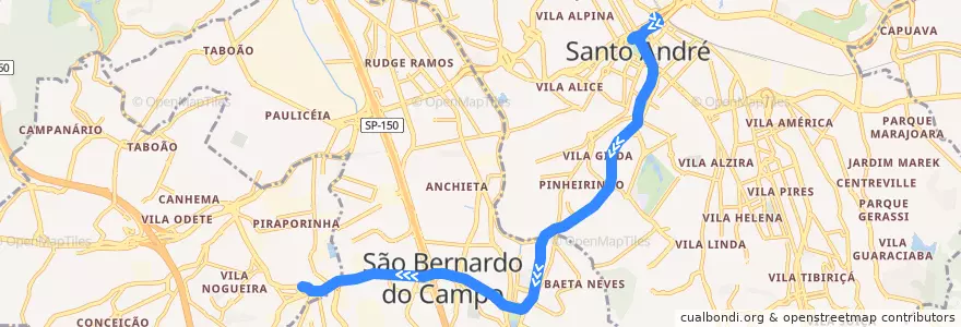 Mapa del recorrido Santo André Oeste - Piraporinha de la línea  en Região Metropolitana de São Paulo.