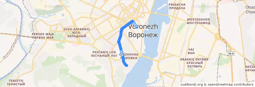 Mapa del recorrido Автобус №8Н: ВГУ - Чапаева de la línea  en городской округ Воронеж.