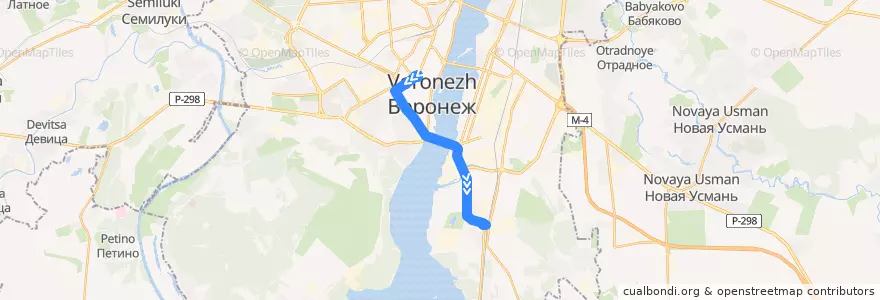 Mapa del recorrido Автобус №26Н: Кинотеатр Спартак - Машмет de la línea  en городской округ Воронеж.