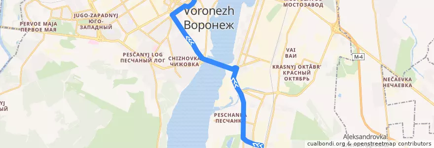 Mapa del recorrido Автобус №26Н: Машмет - Кинотеатр Спартак de la línea  en городской округ Воронеж.