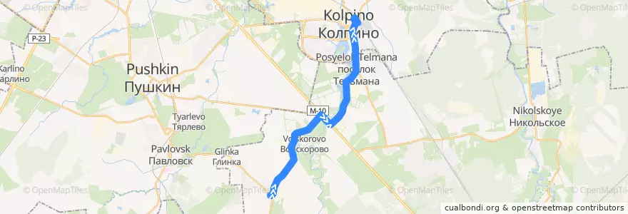 Mapa del recorrido Автобус № 550: Фёдоровское => Колпино, улица Правды de la línea  en Тосненский район.