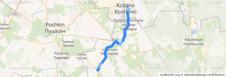 Mapa del recorrido Автобус № 550: Колпино, улица Правды => Фёдоровское de la línea  en Тосненский район.