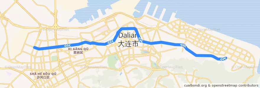 Mapa del recorrido 201路 de la línea  en 大連市.