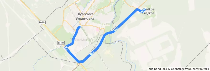 Mapa del recorrido Автобус № 334: Гладкое => Ульяновка de la línea  en Тосненский район.
