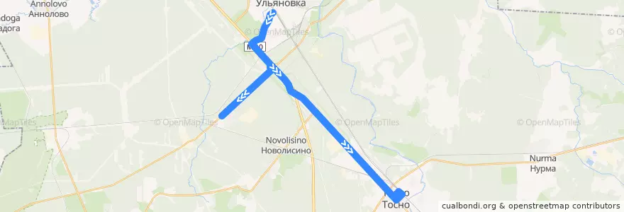 Mapa del recorrido Автобус № 316: Ульяновка => Тосно de la línea  en Тосненское городское поселение.