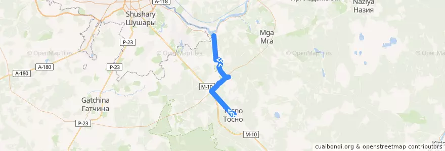Mapa del recorrido Автобус № 319: Тосно => ж/д станция Ивановская de la línea  en Тосненский район.