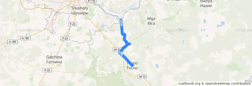 Mapa del recorrido Автобус № 319: ж/д ст. Ивановская => Тосно de la línea  en Тосненский район.