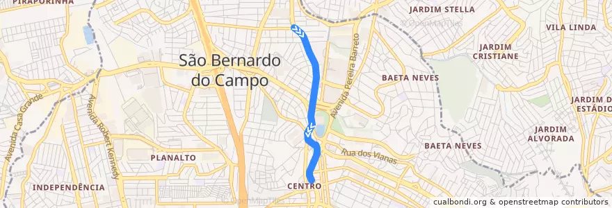 Mapa del recorrido 29: Rudge Ramos =>Jd. Tupã de la línea  en São Bernardo do Campo.