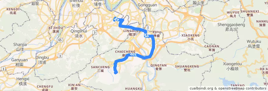 Mapa del recorrido 新北市 綠8 (G8) (返程) 台北小城-中和 de la línea  en Nuova Taipei.