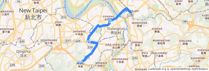 Mapa del recorrido 新北市 895 南勢角-捷運公館站(往程) de la línea  en تايبيه الجديدة.