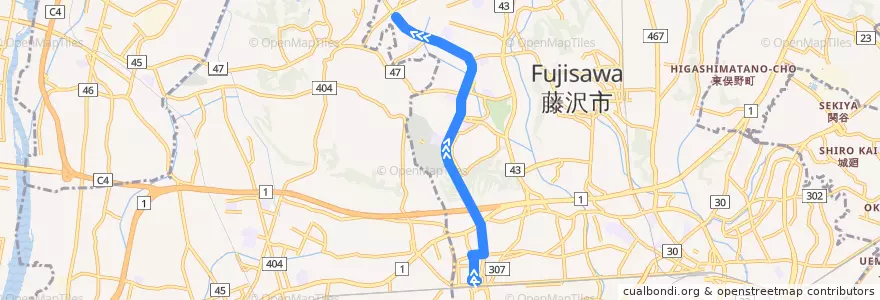Mapa del recorrido 辻24:辻堂駅北口=>湘南ライフタウン（深夜） de la línea  en 藤沢市.