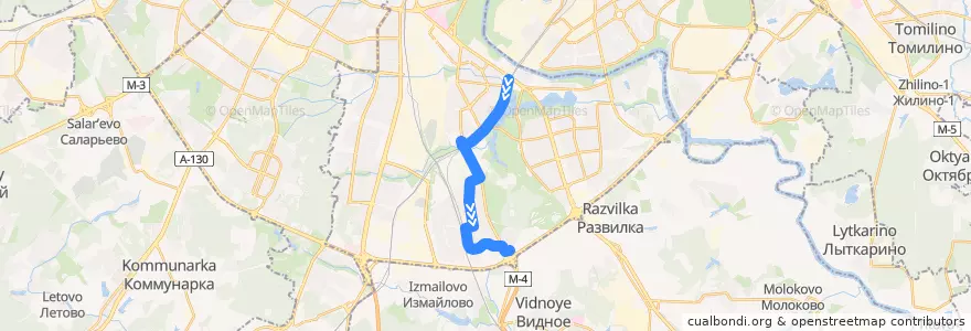 Mapa del recorrido Автобус 289: Ст. МЦД Москворечье - Загорье de la línea  en Южный административный округ.