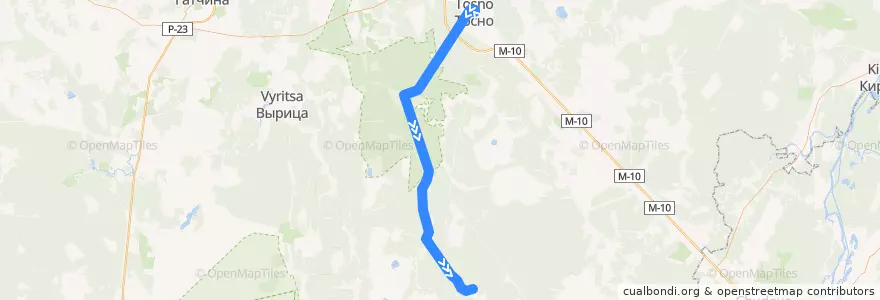 Mapa del recorrido Автобус № 311: Тосно => Радофинниково de la línea  en Лисинское сельское поселение.