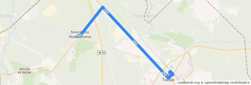 Mapa del recorrido Автобус № 315А: Новолисино => Тосно de la línea  en Тосненское городское поселение.