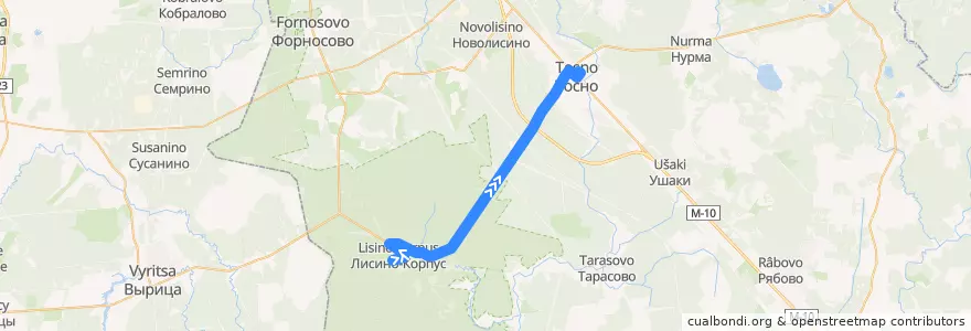 Mapa del recorrido Автобус № 313: ж/д ст. Лустовка => Тосно de la línea  en Тосненский район.