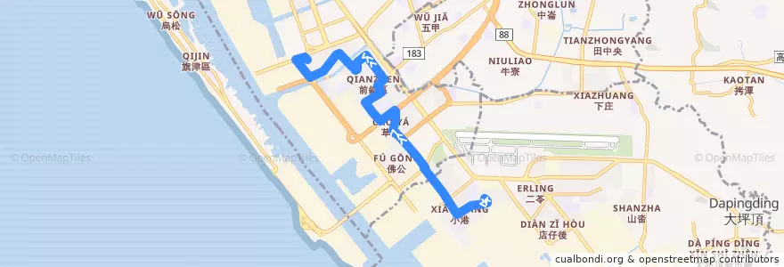 Mapa del recorrido 15路(往程) de la línea  en كاوهسيونغ.