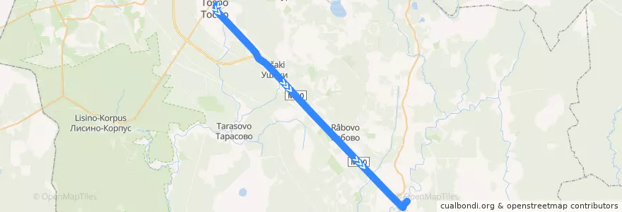 Mapa del recorrido Автобус № 320: Тосно => Любань de la línea  en Tusina District.