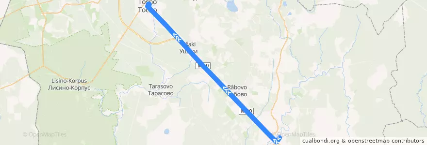 Mapa del recorrido Автобус № 320: Любань => Тосно de la línea  en Тосненский район.
