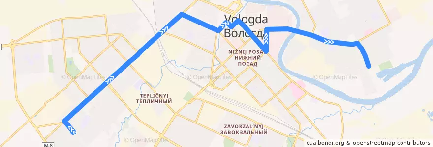Mapa del recorrido Автобус №19: Возрождения - Разина de la línea  en ヴォログダ管区.