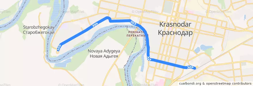 Mapa del recorrido Троллейбус №8. ЮМР - Краснодар-1 de la línea  en городской округ Краснодар.
