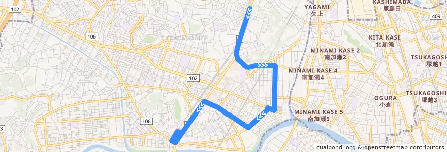 Mapa del recorrido 駒岡線 de la línea  en 港北区.