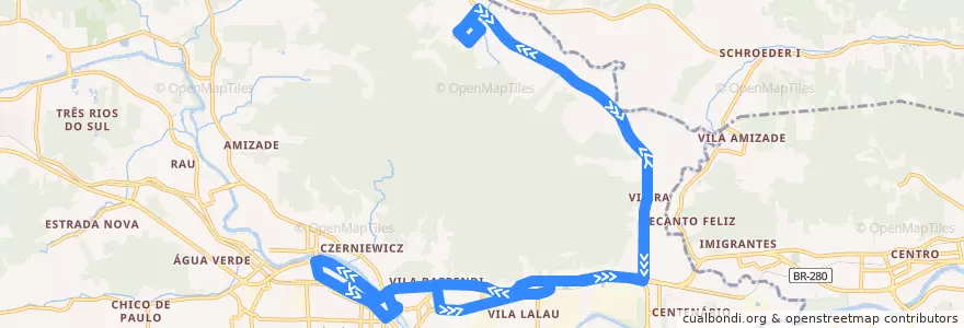 Mapa del recorrido João Pessoa de la línea  en Jaraguá do Sul.