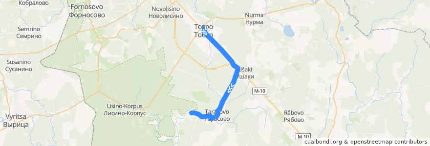 Mapa del recorrido Автобус № 326: Тосно => Рублёво de la línea  en Тосненское городское поселение.