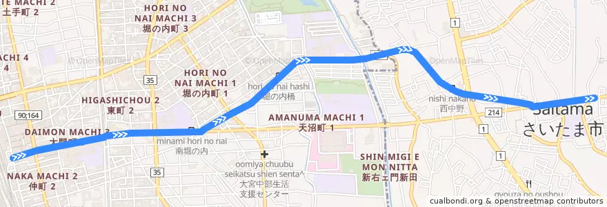 Mapa del recorrido 日大前 de la línea  en Saitama.