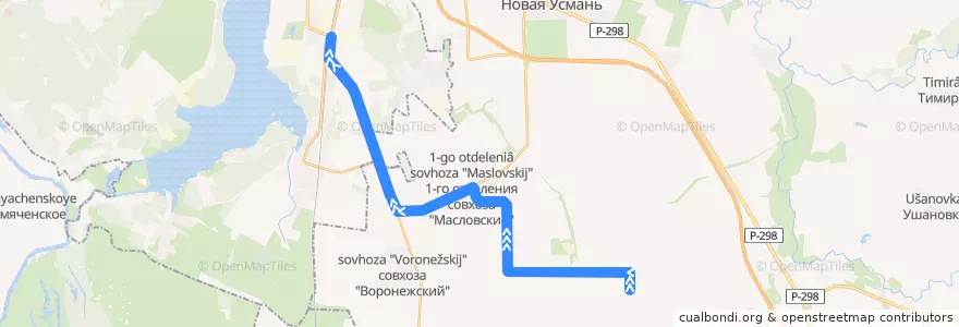 Mapa del recorrido Автобус №105: 2-ое отделение совхоза Масловский - Машмет de la línea  en Oblast Woronesch.