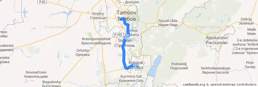 Mapa del recorrido Маршрутное такси 115н: Котовск => Тамбов de la línea  en Tambovsky District.