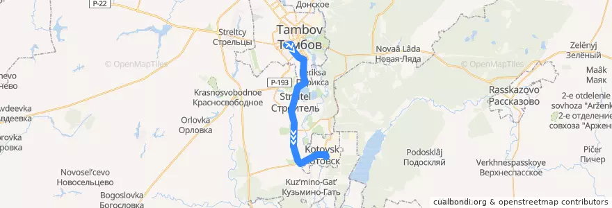 Mapa del recorrido Маршрутное такси 115н: Тамбов => Котовск de la línea  en Тамбовский район.