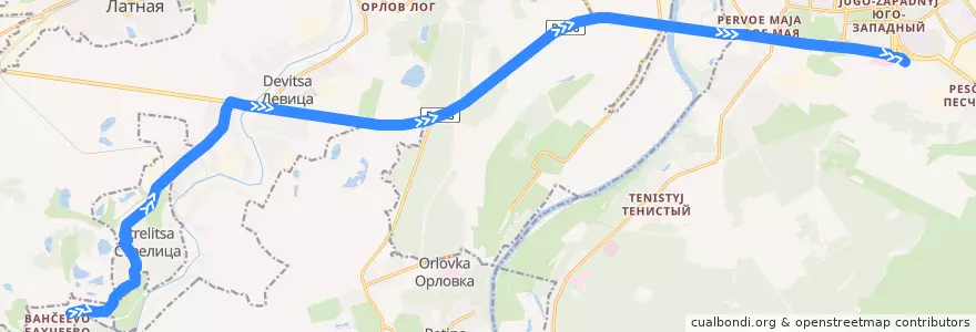 Mapa del recorrido Автобус №108: Бахчеева - Воронеж ЮЗАВ de la línea  en Oblast' di Voronež.