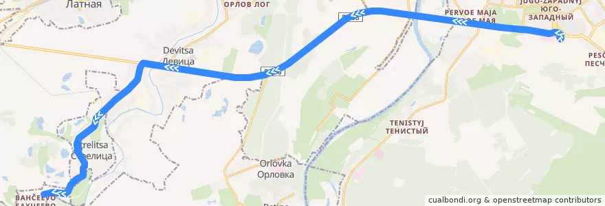 Mapa del recorrido Автобус №108: Воронеж ЮЗАВ - Бахчеева de la línea  en Oblast Voronezj.