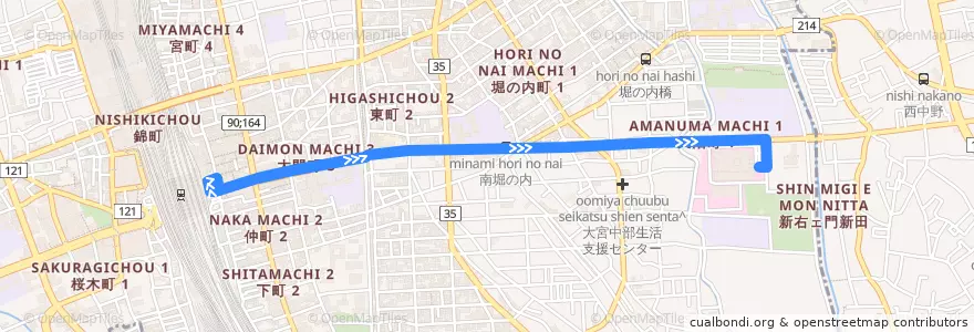 Mapa del recorrido 自治医大医療センター de la línea  en 大宮区.