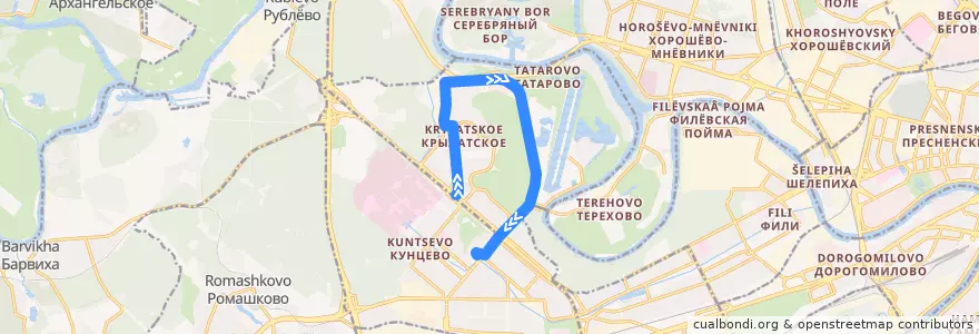 Mapa del recorrido Автобус №829: метро "Крылатское" - метро "Молодёжная" de la línea  en Krylatskoye District.