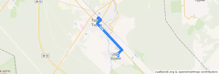 Mapa del recorrido Автобус № 1: Ушаки => Тосно de la línea  en Тосненское городское поселение.
